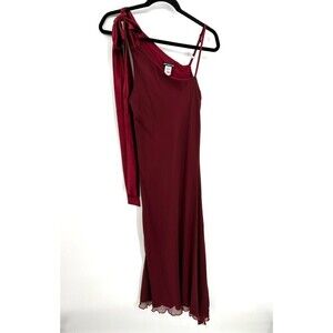 LENA MEDOYEFF Red 100% Silk Bow Shoulder Spaghetti Strap Maxi Gown Dress Small